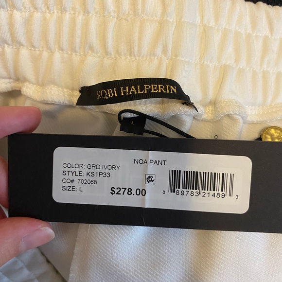 NWT Kobi Halperin Noa Pant, white stretchy pants, glittery side trim, size large - Picture 2 of 7
